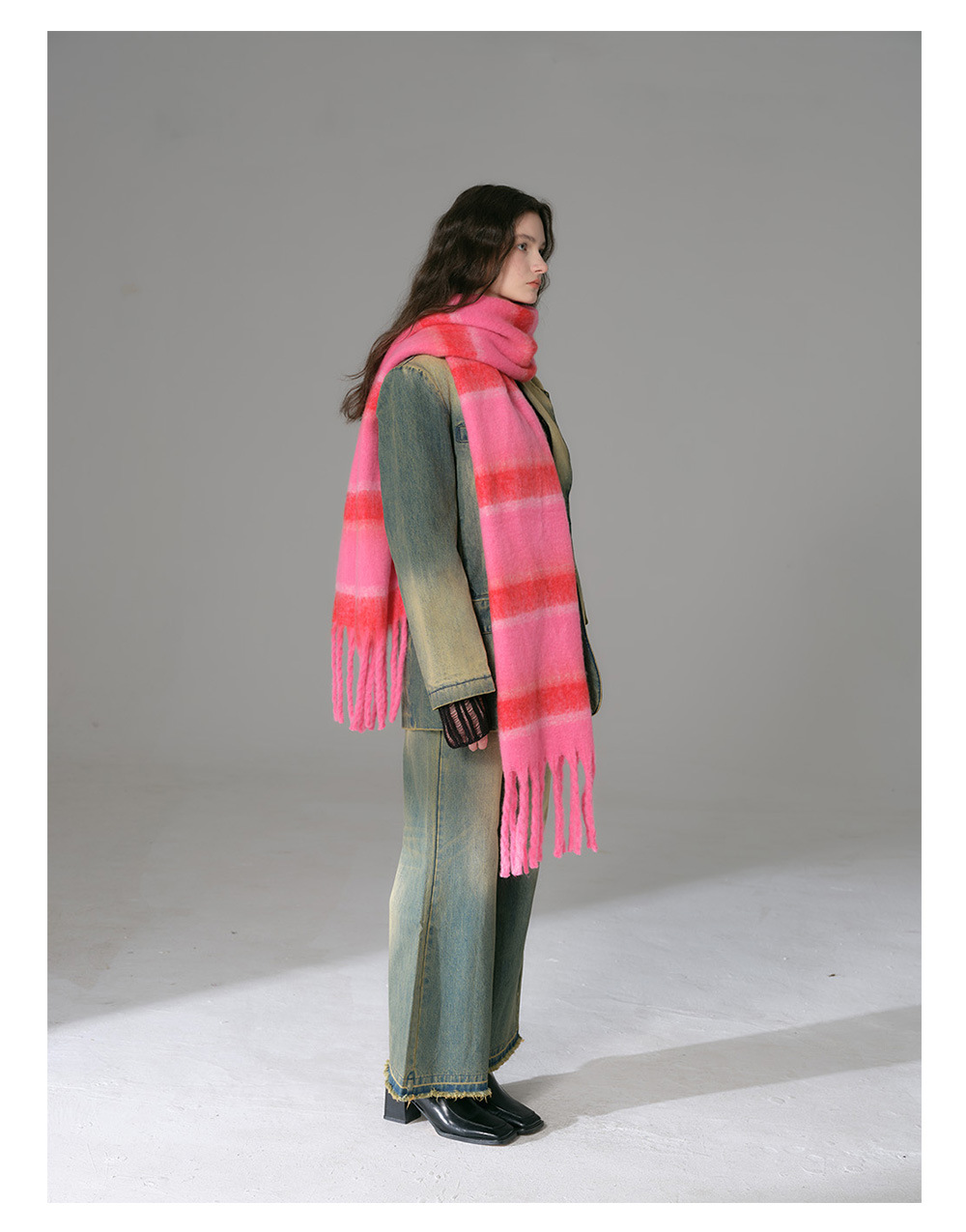 Sciarpa in cashmere imitazione barba spessa a righe abbinata a nuovi colori, scialle oversize con bavaglino oversize con frange e atmosfera morbida invernale da donna_voghion.com