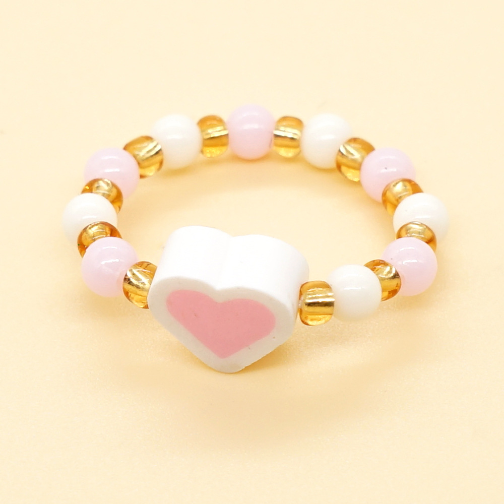 1 Piece Simple Style Heart Shape Beaded Soft Clay Patchwork Unisex Rings display picture 4