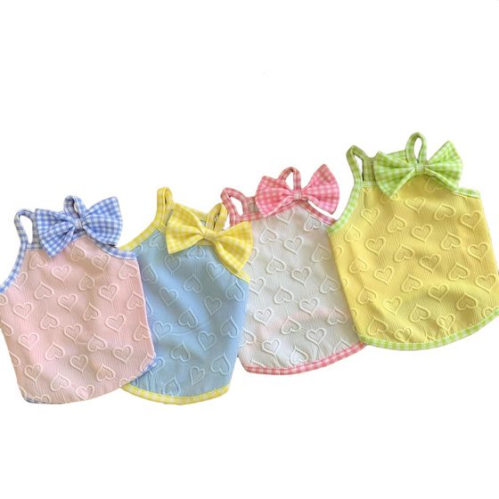 Love relief texture strap dog cat spring and summer thin bear muppet blue cat bow pet clothes