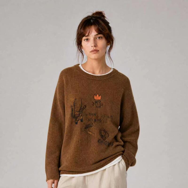 100% Pure Cashmere Creative Jacquard Style Round Neck Soft and Luxurious High-End Loose Fit Direct from the Factory Soft and Warm Style S236