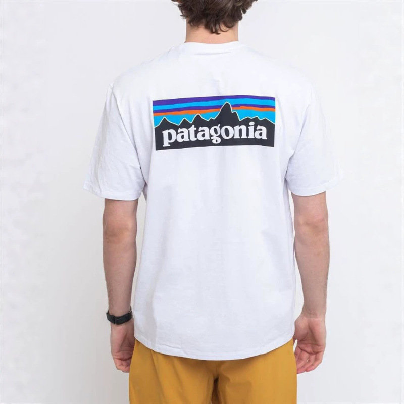 Pata Patagonia Outdoor Pure Cotton Men's and Women's Short-Sleeved T-Shirt Classic P-6 Mountain Print T-Shirt Versatile