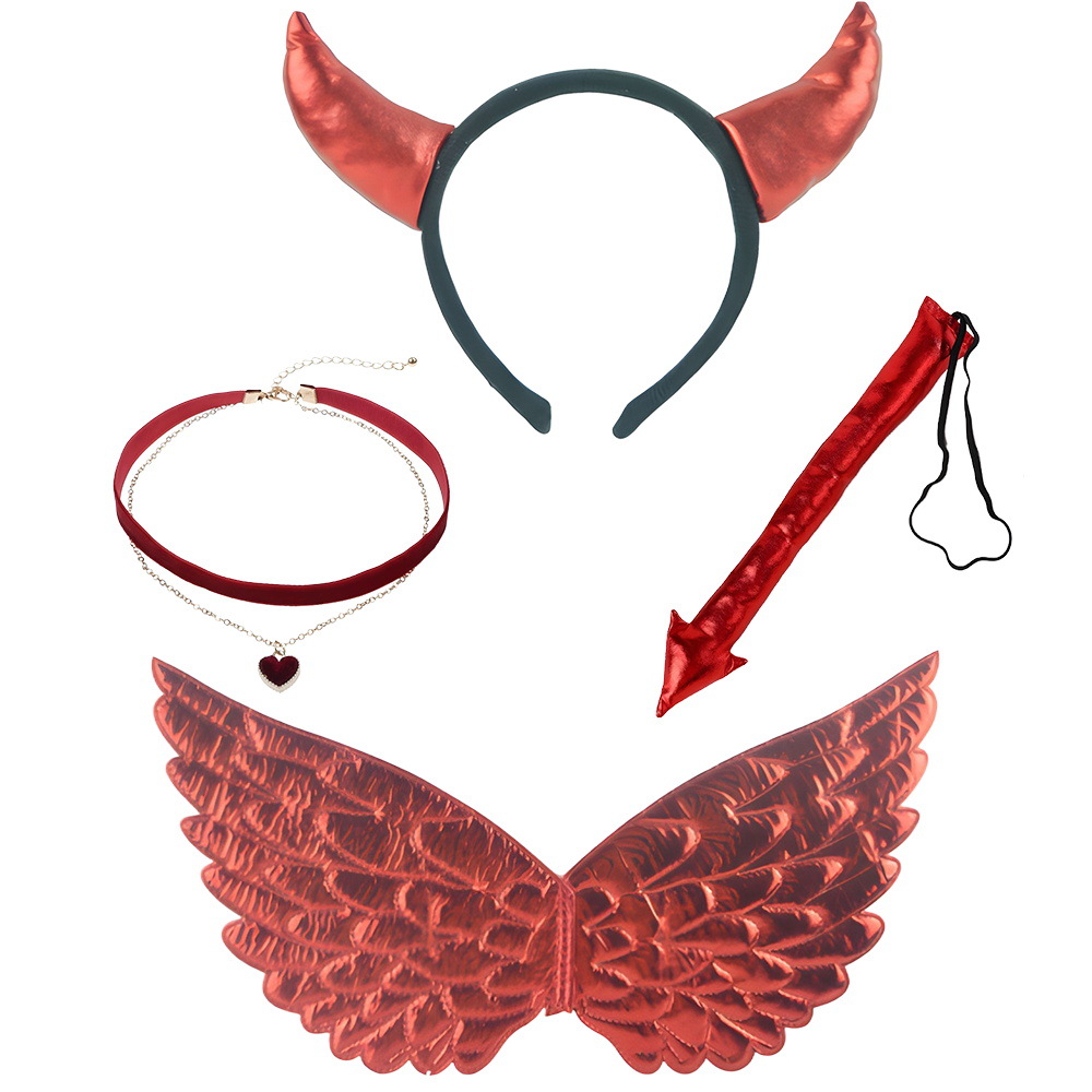 Set de Halloween para el Festival de los Fantasmas, diadema con cuernos de diablo, tridente, accesorios, alas de diablo, cola de diablo