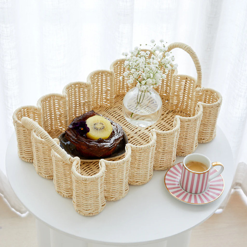 Fabricantes al por mayor cestas de tela artesanal de caña natural baño sala de estar cosméticos de mesa de café cestas de almacenamiento