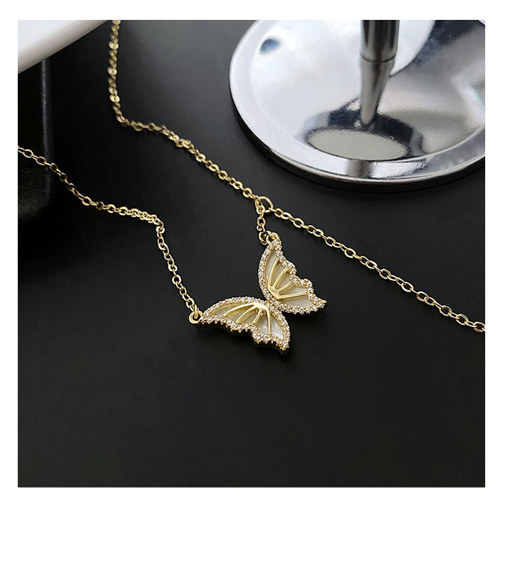 Fashion Butterfly Copper Inlay Zircon Pendant Necklace 1 Piece