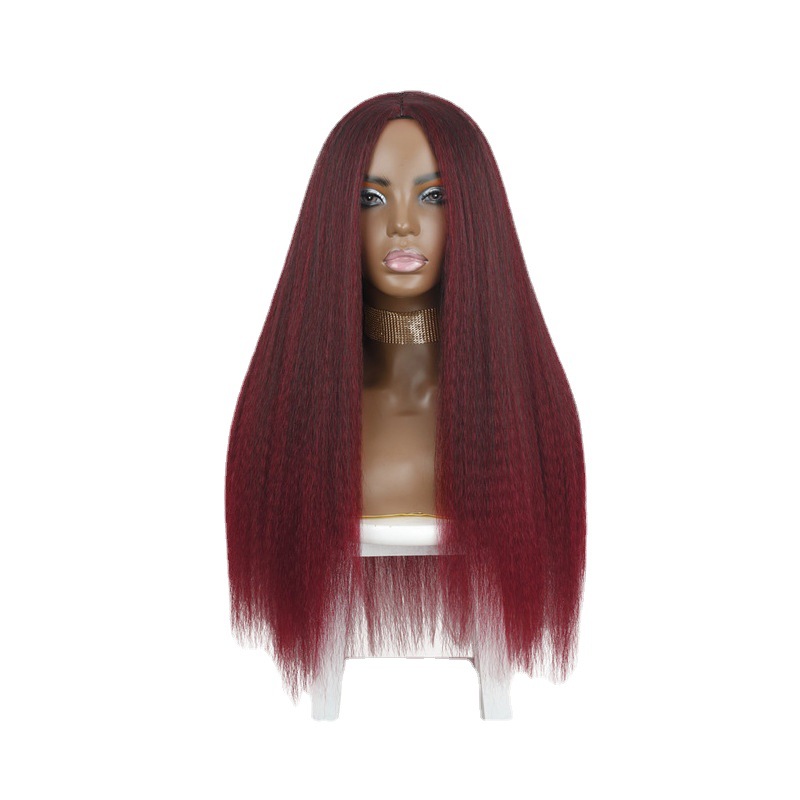 Peluca transfronteriza de moda europea y americana de las mujeres de fibra química sombrero negro de longitud media pelo liso yaki fabricante en stock