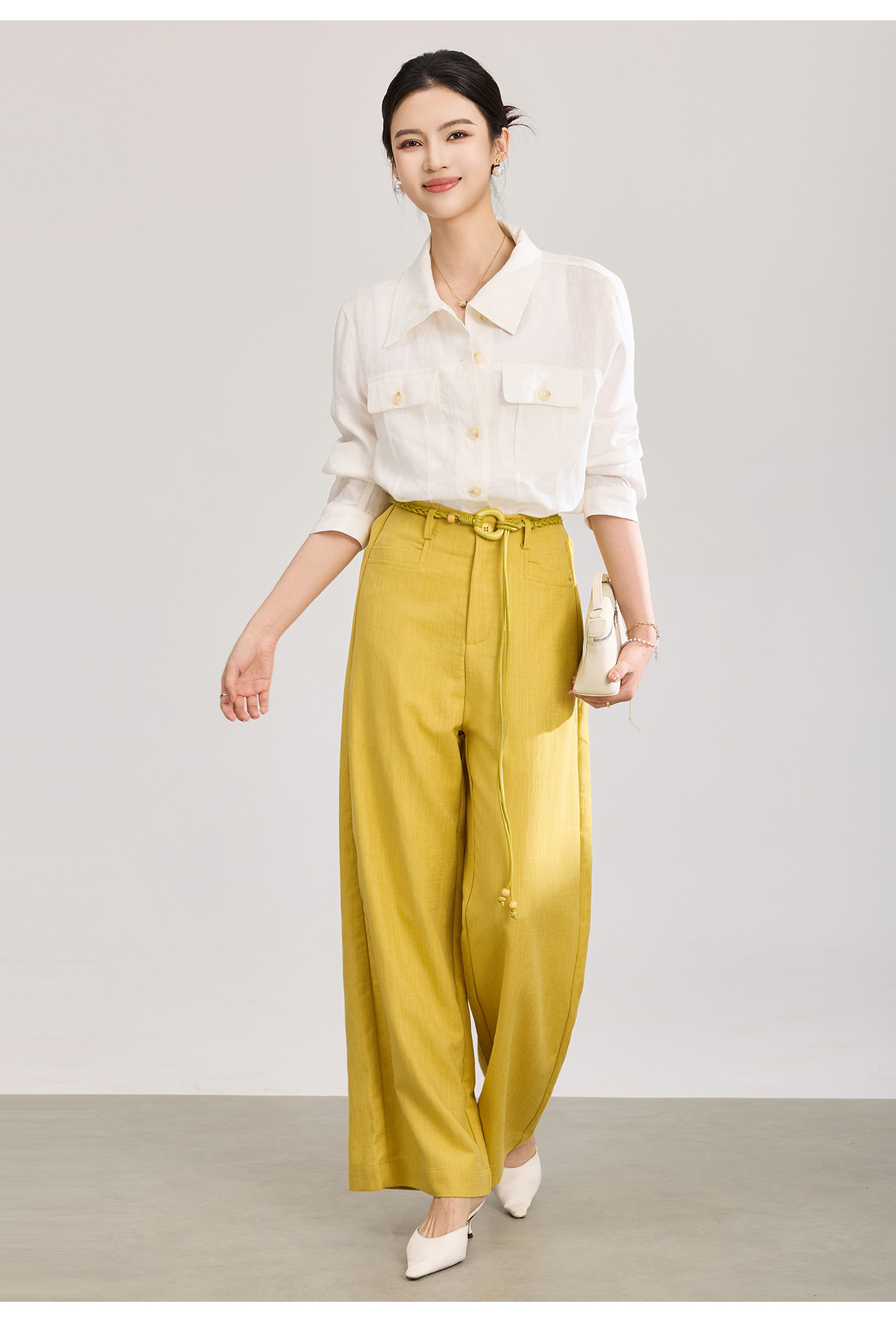 Áo sơ mi nữ linen phong cách Old Money hai túi xếp ly kiểu công nhân — màu cam chi tiết 15