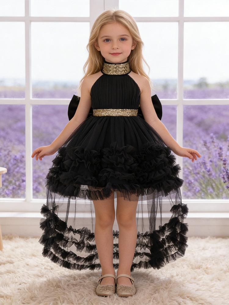 2026 nuevo vestido de princesa de malla de niñas vestido de noche sin mangas colgando el cuello vestido de niños vestido de espectáculo en stock