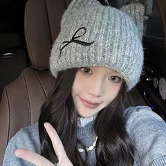 ins博主秋冬蝴蝶结月子堆堆帽针织毛线帽子女保暖百搭显脸小冷帽