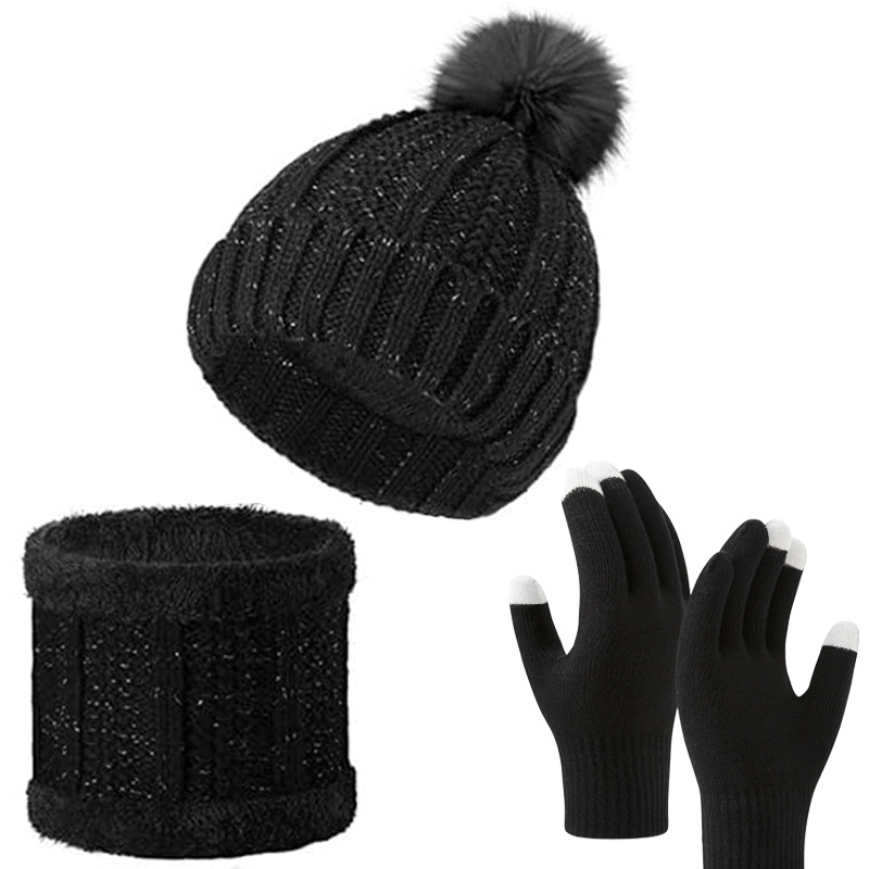 Ensemble de trois pièces de gants chauds en acrylique et velours épais pour cyclisme et hiver_voghion.com