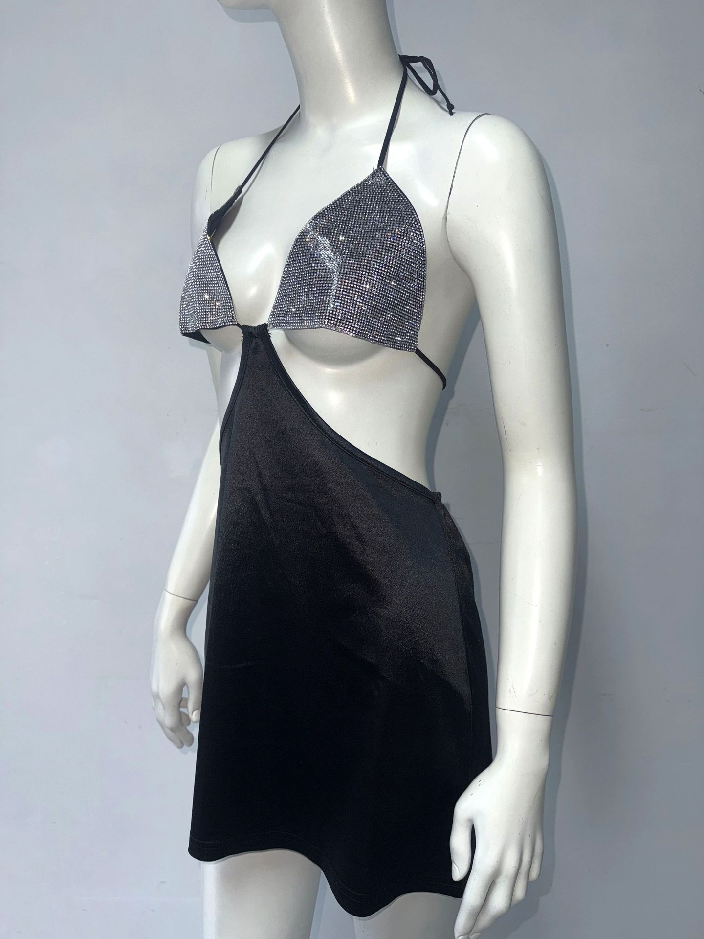 Dress Sexy Rhinestone Lace up A line Sexy Nightclub Party Short Dress Women