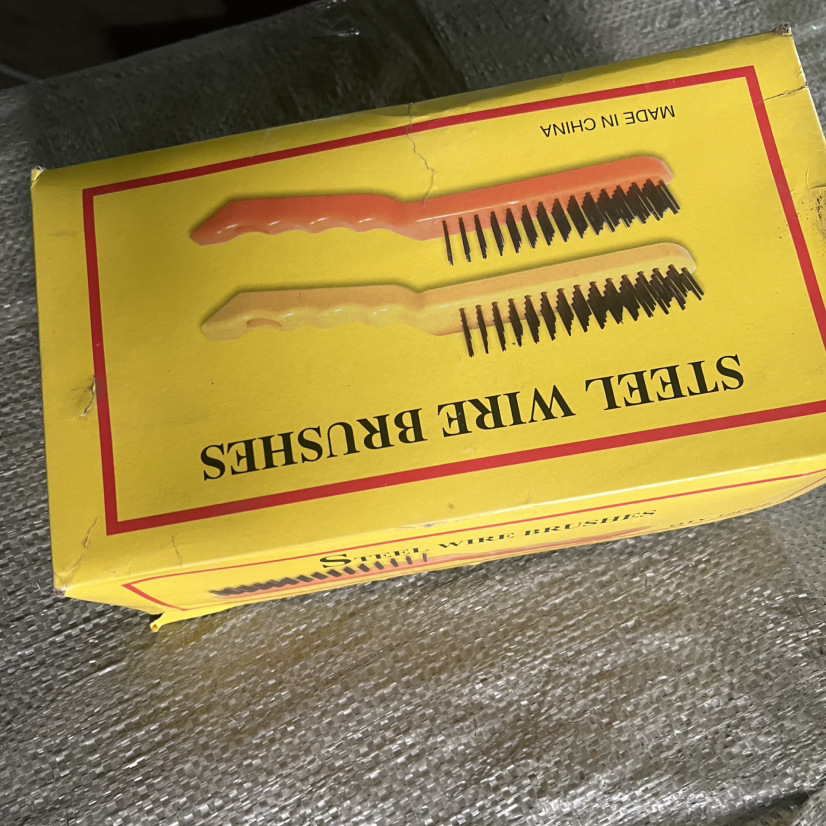 Cepillo de alambre con mango de plástico para limpiar cepillo de alambre de cobre con mango de plástico de acero industrial, cepillo de alambre de acero chapado en cobre para descontaminar a mano y duradero