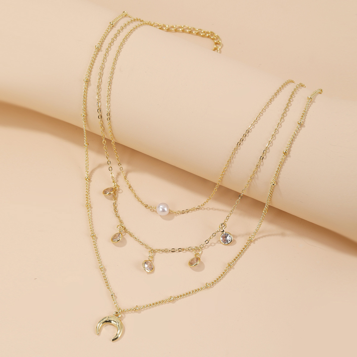 Retro Geometric Heart Shape Lock Alloy Layered Artificial Pearls Rhinestones Womenu0027S Necklace