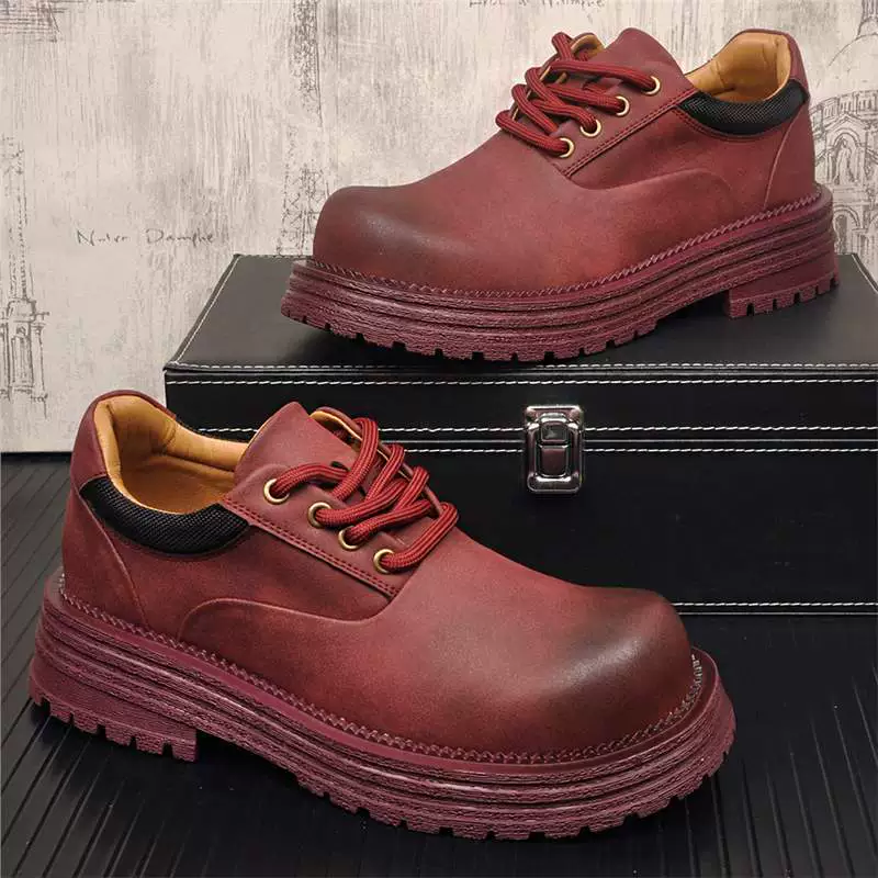 Дикие дышащие красные кожаные туфли с большой головой