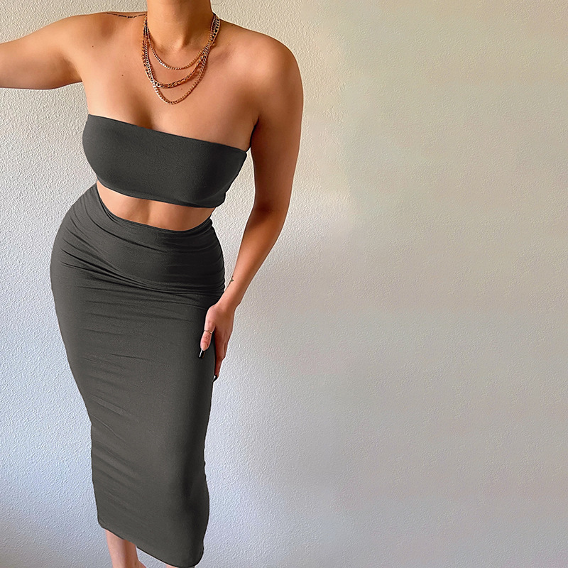 2025 New Summer Women's Fashion Cross-Border Tube Top Slim Fit Bodycon Skirt Set Wholesale From Manufacturer_ecoleips.com