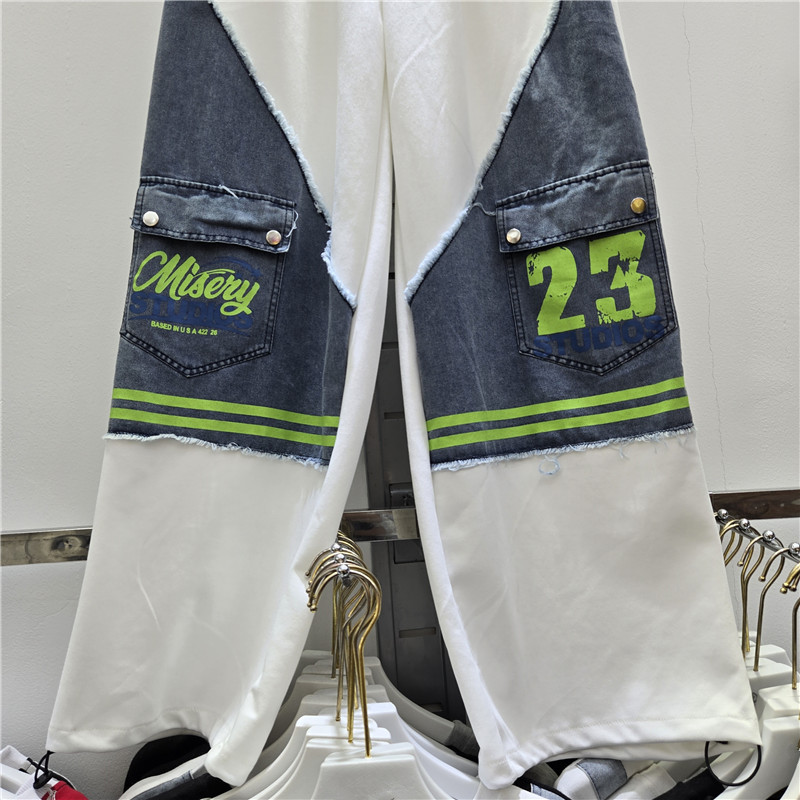 American High Street Letter Printed Nicho Diseño Jeans Pantalones de color contrastante Pantalones de cintura elástica image 4