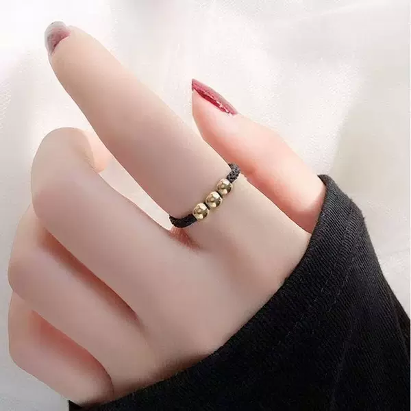 Black Rope Ring for Female Couples, Best Friends, Xiaohongshu Red Rope Woven Ring, Gold Bead Ring, Versatile Niche Ring