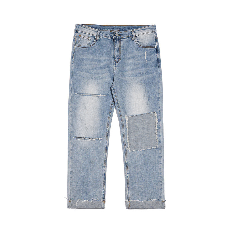 European and American Loose Casual Solid Color Loose Ripped Jeans