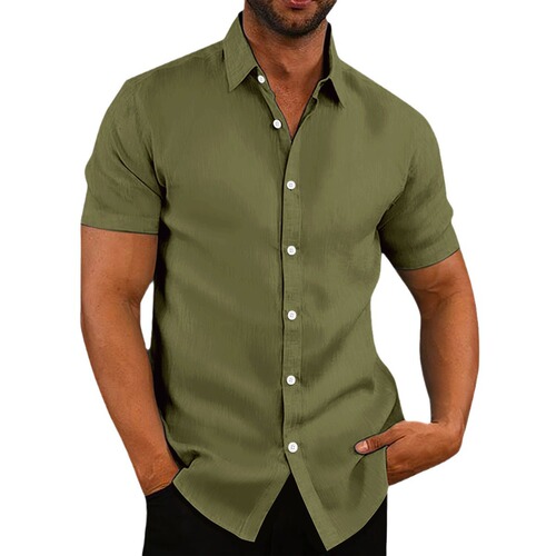 2024 Cross-Border Amazon Wish eBay New Men's Retro Cotton-Linen Casual Loose Short-Sleeve Shirt