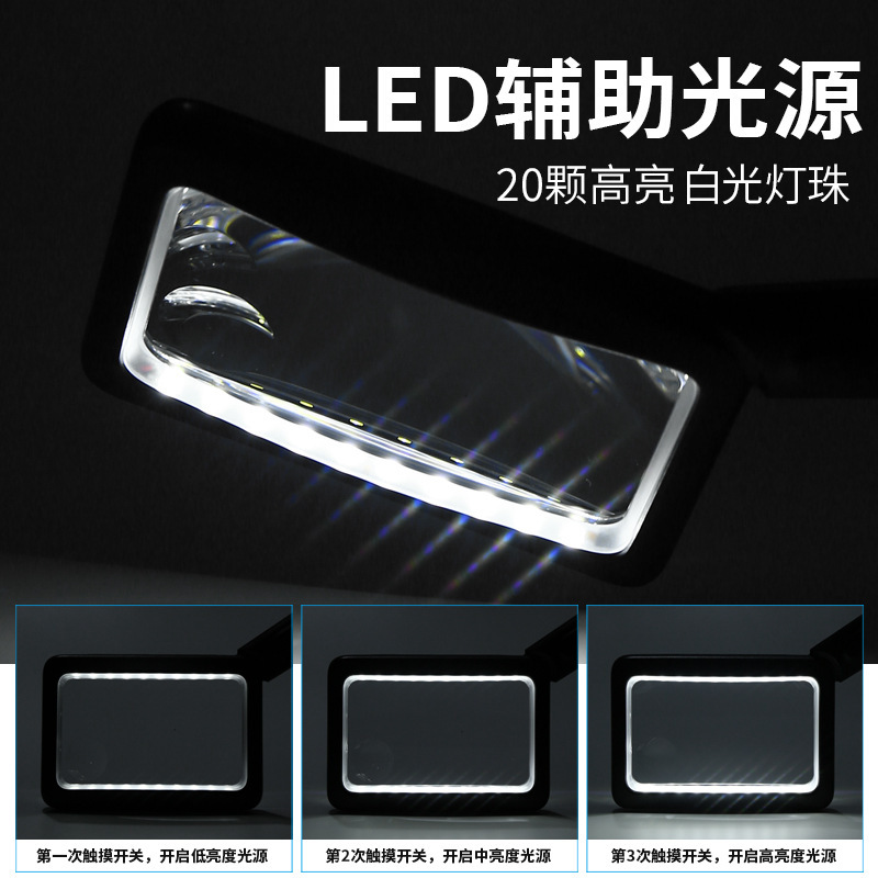 USB 充電式 HD 4X ハンドヘルドポータブル高齢者読書拡大鏡正方形 20 LED ライト 1311|undefined