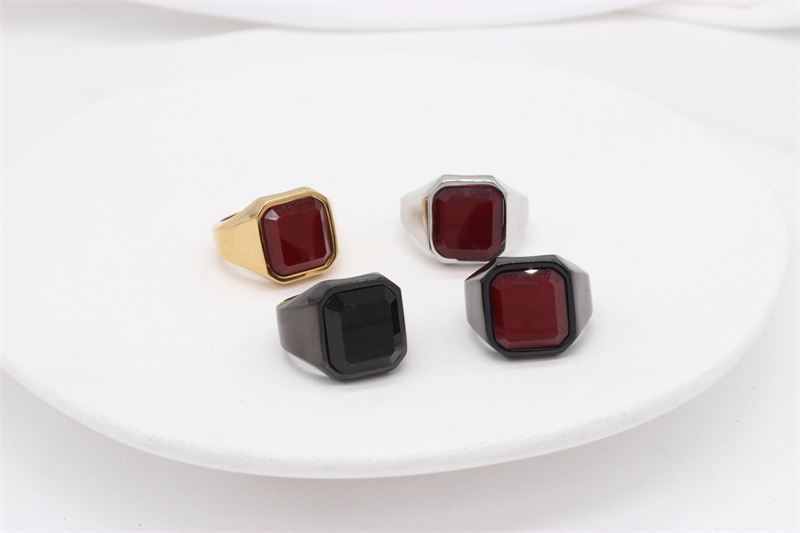 21g Weight Artificial Gemstones Inlay Material Rings Classification 1 Piece Quantity Holiday, Banquet Occasion Titanium Steel Material Square Pattern Men's Gender Inlay Design Simple Style Style Simple Style Square Titanium Steel Inlay Artificial Gemstones Men's Rings 14