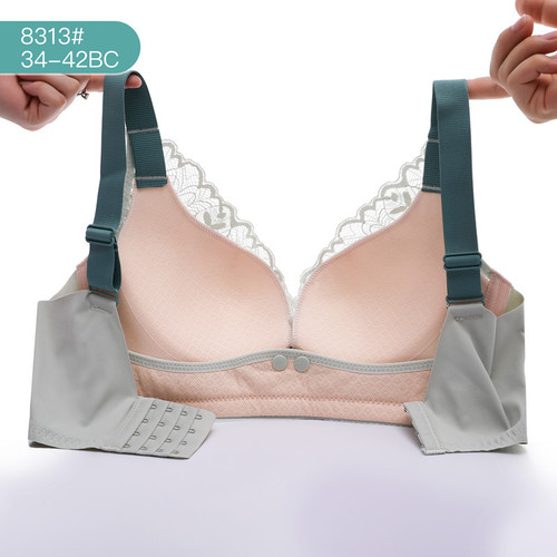 Contrast color exquisite lace nursing bra Front button adjustable maternity bra push-up anti-sagging thin cup full cup