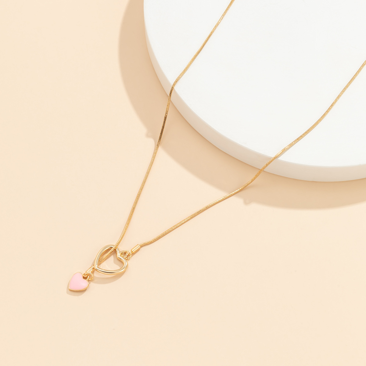 simple jewelry adjustable pull heart pendant alloy necklace wholesale