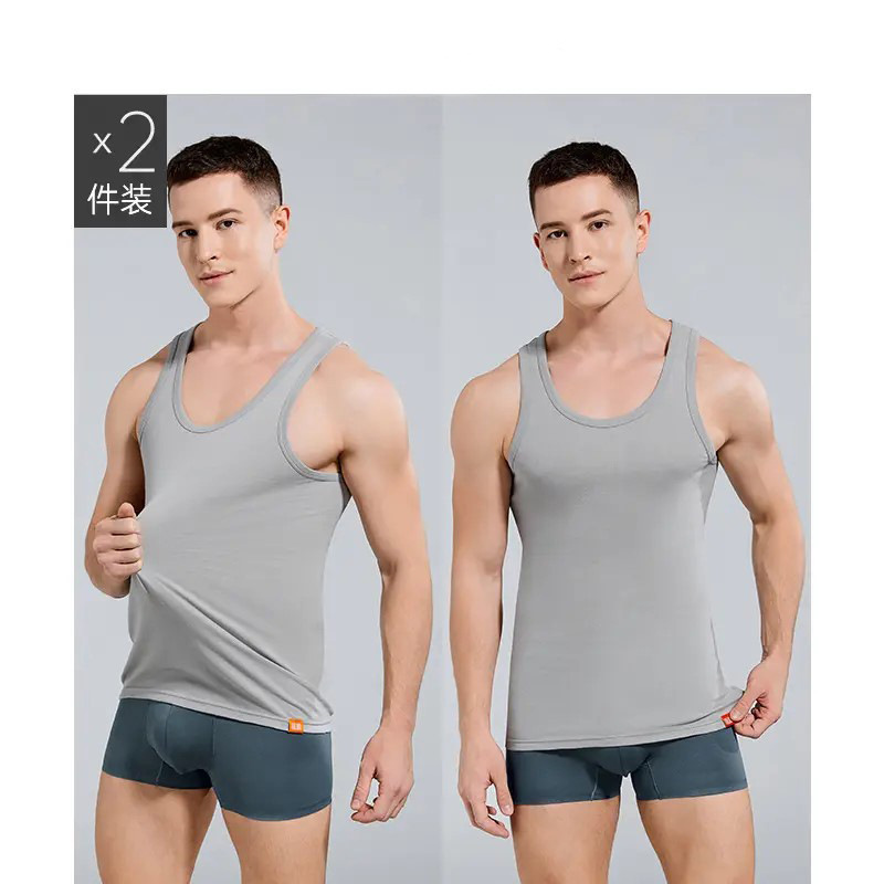 Algodón peinado de dos piezas chaleco de algodón para hombres en verano con chaleco sin mangas, chaleco de ocio para hombres de mediana edad