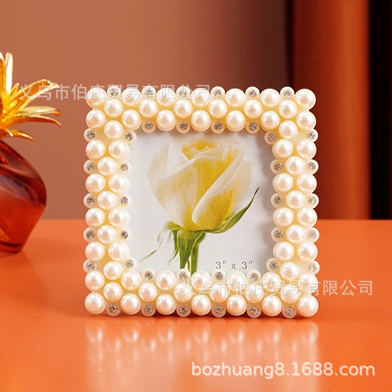 1Pc 3*3Inch Pearl Photo Frame, Home Decoration Crafts Ornaments Creative European Pearl Picture Frame