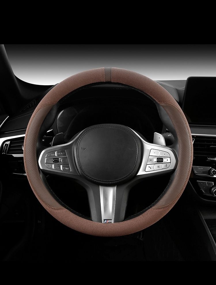 Suede Steering Wheel Cover Is Wear-Resistant, Breathable and Comfortable, Steering Wheel Protective Cover, Universal Sports Version for Vehicles, Breathable and Sweat-Absorbent