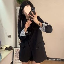 新款蕾丝拼接2025春秋季西装外套小个子韩版宽松小众休闲西服