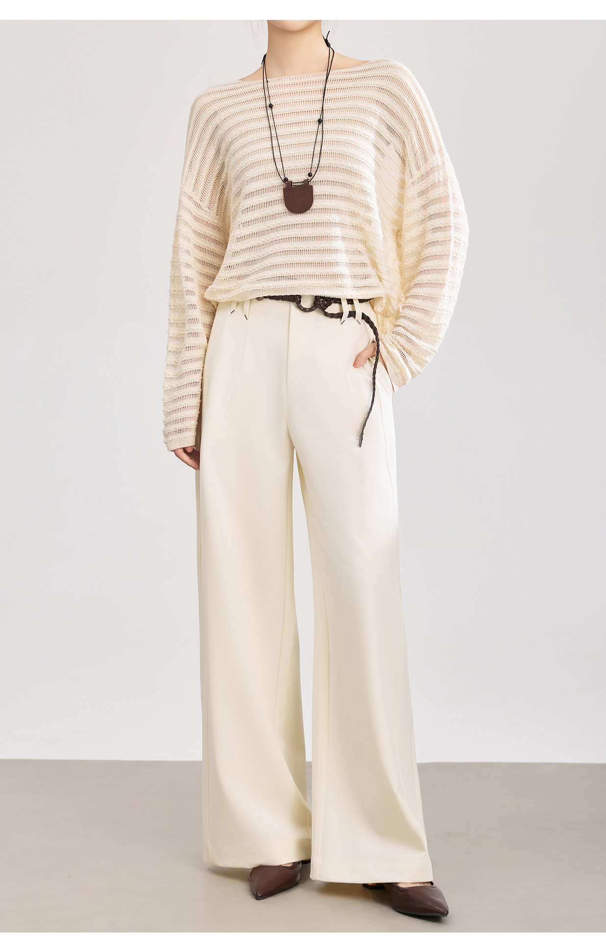 Quần culottes nữ ống rộng dáng suông chất len pha tơ nhân tạo cao cấp — Xanh lông mòng đen chi tiết 20