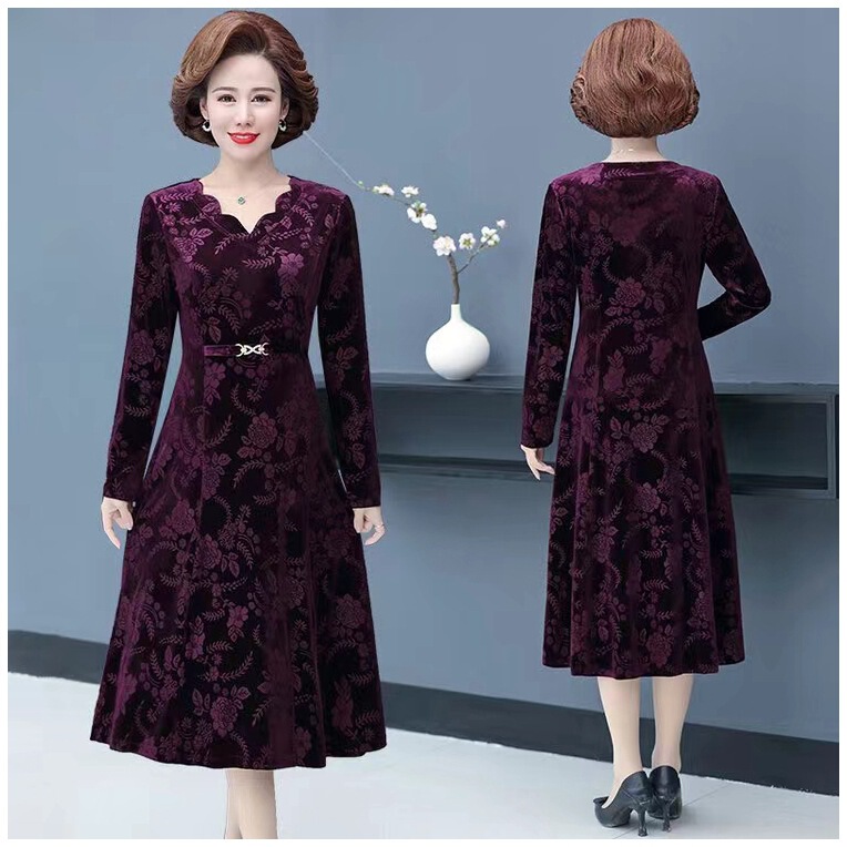 2024 Spring and Autumn New Mother's Clothes Western Style Middle-aged Women's Clothes Spring and Autumn Long Sleeve Elegant Skirt Women's Long Skirt Women