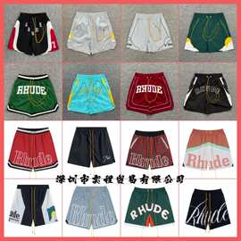 跨境欧美潮牌RHUDE字母3M反光休闲运动短裤男女美式高街沙滩裤子