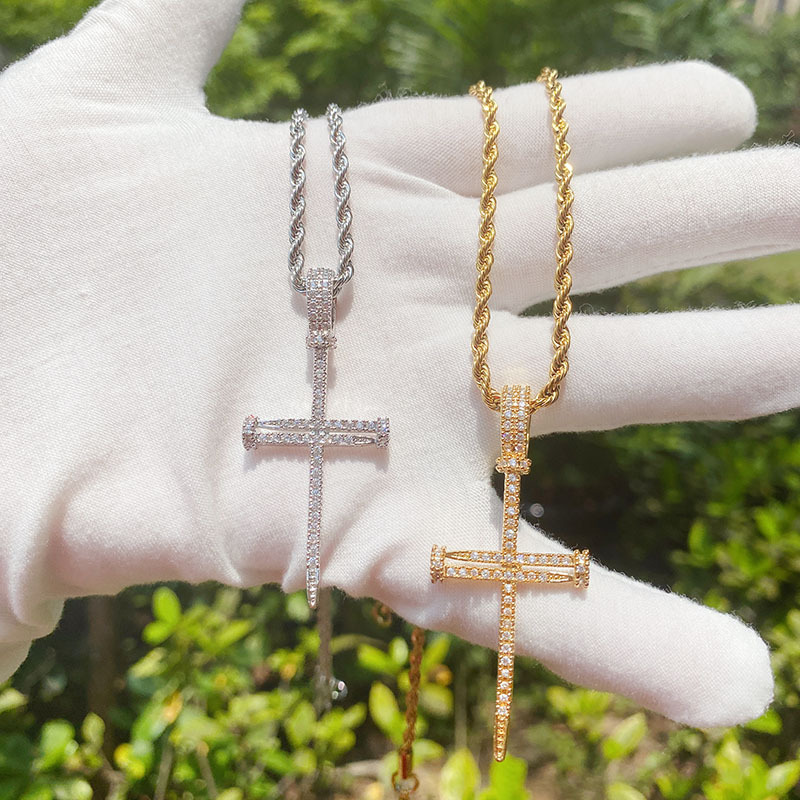 Copper Pendant Material Titanium Steel Copper Plating Inlay Geometric Cross Zircon Pendant Necklace