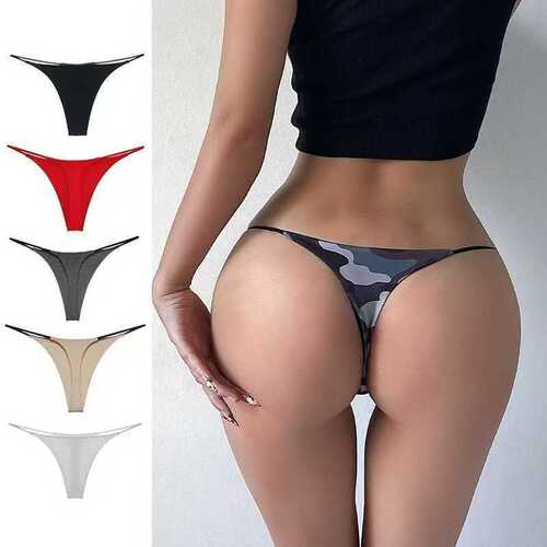 European and American double-layered thin belt sexy thong low-waist printed bikini women's T-shaped sexy panties fitness exercise