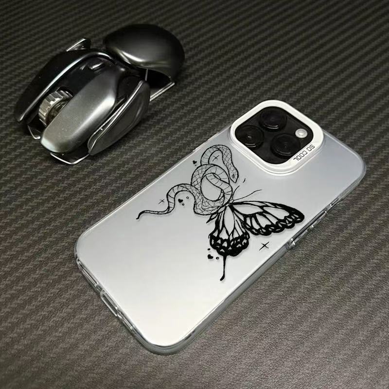 Botón de metal de mariposa y serpiente Apple 16 funda para teléfono iPhone15promax/14/13/12 creativo lindo