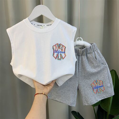 Boys' Summer Garment Set 2024 New Children's Casual Fashionable Sleeveless Clothes Baby Summer Cool Kids' Clothing 