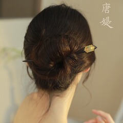 新中国式黒檀木かんざし古法金メッキ如意盤髪古風高級感2024項現代シンプル盤髪