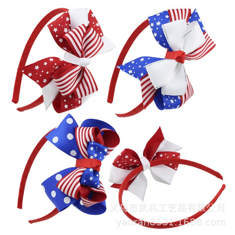 Independence Day Hair hoop U.S.A national flag pattern National Day Head buckle bow star stripe Dot Head buckle Amazon