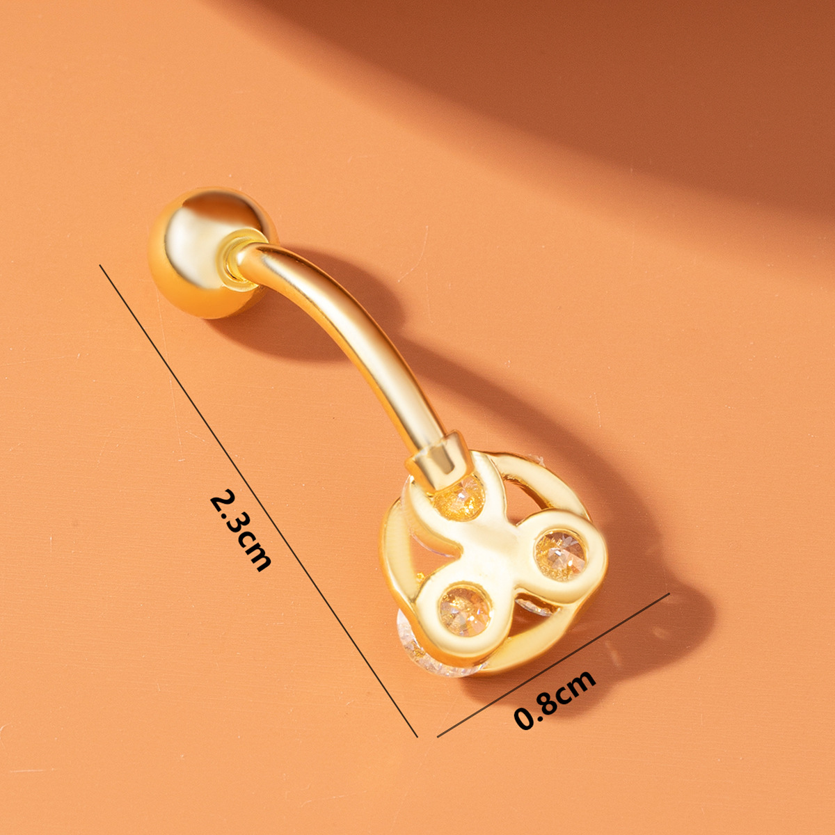 Nuovo prodotto di moda transfrontaliero: piercing per ombelico creativo circolare con tre zirconi, anello alla moda e semplice per donna, facile da indossare._voghion.com