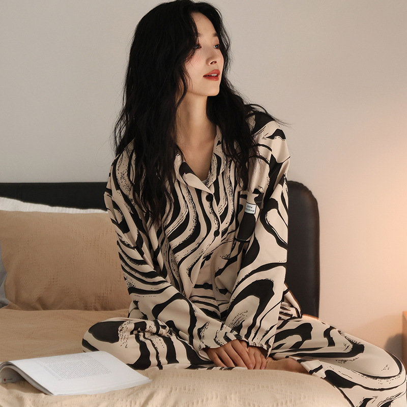 Pajamas Women's Spring and Autumn New Cotton Long Sleeve Zebra Pattern Fashion High-end Cardigan Outer Wear Home Clothes