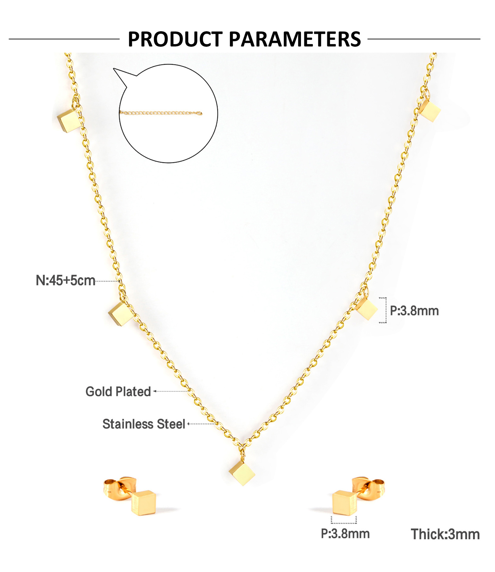 Fashion Star Moon Stainless Steel Plating Earrings Necklace 1 Set