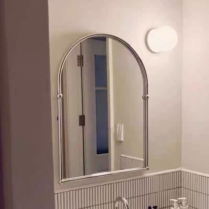 French Retro Arch-Shaped Bathroom Mirror Wall-Mounted Stainless Steel Vanity Mirror Simple Wall-Mounted Nordic Style Bathroom