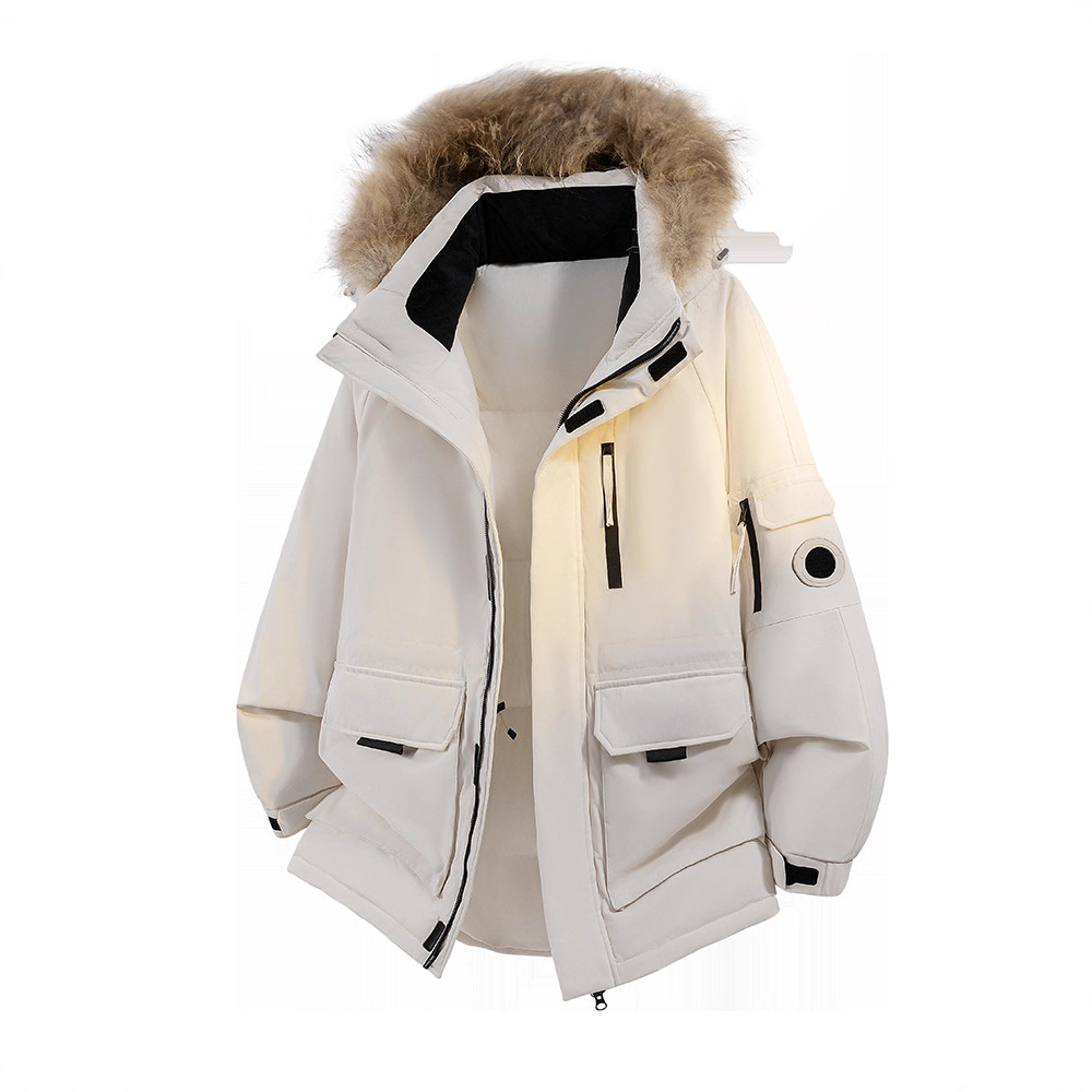 工装羽绒服男冬季潮牌可拆卸大毛领派克服情侣户外冲锋三防羽绒服