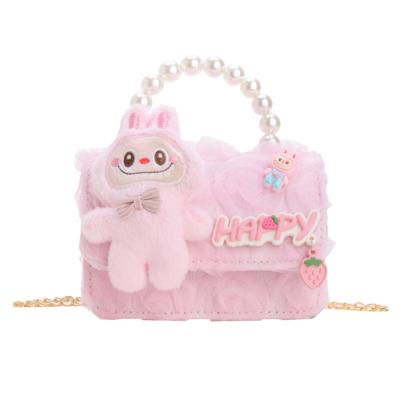 Dulce princesa bolso de hombro de perlas portátiles 2025 mini bolso de cadena de arco para niños