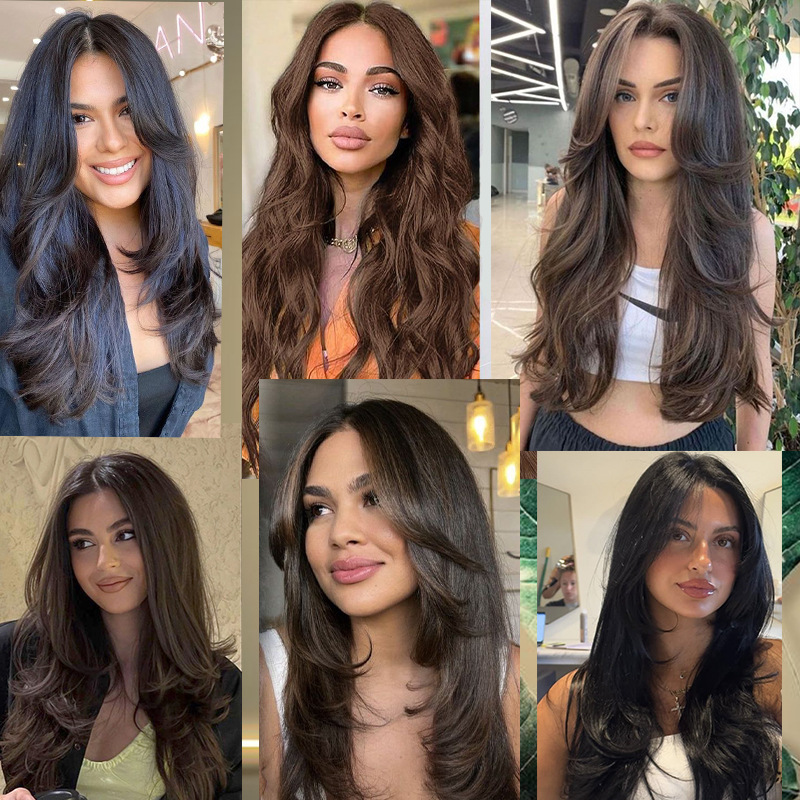 Transfronterizo coreano dulce hermana micro-rollo troyano estampado una pieza de pelucas de mujer seda de alta temperatura fábrica al por mayor