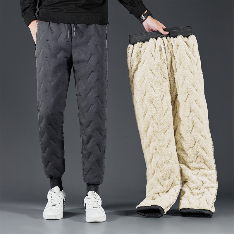 Pantalones de Cachemira invierno nuevos pantalones casuales gruesos forrados de lana de los hombres sueltos más tamaño pantalones largos de algodón cálido hombres