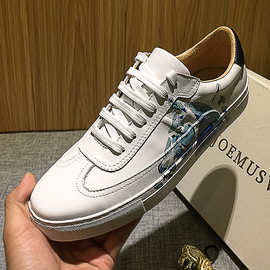 休闲鞋男手绘潮鞋真皮简约时尚百搭运动英伦风奢侈小白鞋H家板鞋