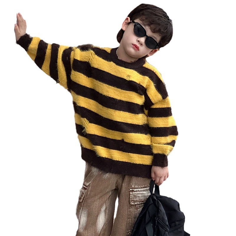Children's demi-season knitted sweater for boys, Korean style, round collar, autumn
