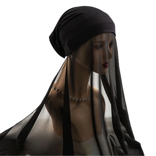 Cross-border new monochrome pearl chiffon shawl hat suit women's convenient scarf scarf scarf cap one-piece long towel